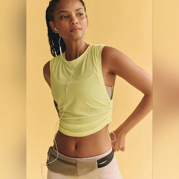 FP Movement Tempo Sport Mode Tank Top Yellow L Ruched Shirt Free People Athletic - Picture 2 of 13